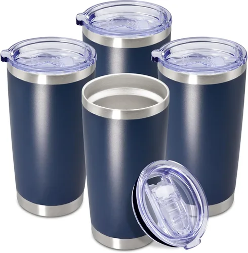 Vista 32 de Vaso de viaje de café de 20 onzas a granel con tapa, acero inoxidable de doble pared aislada al vacío, tazas con recubrimiento en polvo que se