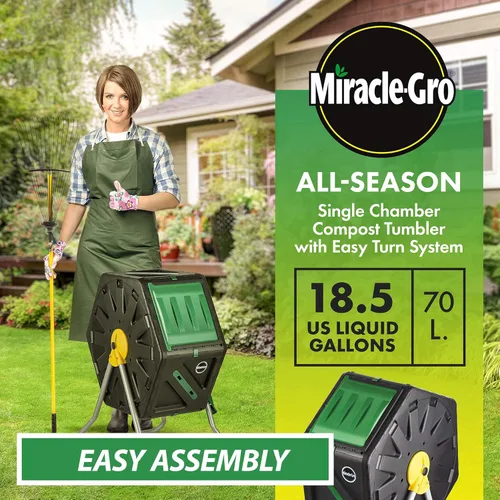 Vista 3 de Miracle-Gro Vaso de compostaje de una sola cámara, vaso de compostador fácil de girar para exteriores para compostaje rápido, contenedor