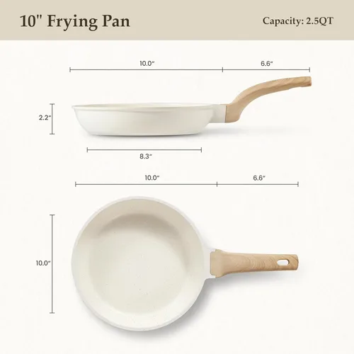 Vista 2 de CAROTE Sartén antiadherente para saltear y freír, sartén para tortillas, sartén de chef de granito no tóxica y saludable, sartén para huevos Blanco