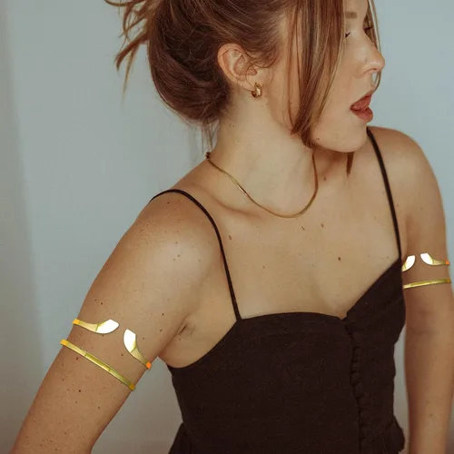 Vista 3 de RechicGu 2 Pieces Minimalist Egyptian Bar Curve Upper Arm Cuff Bracelet Bangle Band Open Armband Armlet Jewelry Set Belly Dance Accessories