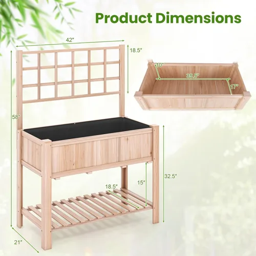 Vista 8 de S AFSTAR Cama de jardín elevada con enrejado, maceta elevada de 42 x 21 x 58 pulgadas con patas, estante de almacenamiento inferior, forro