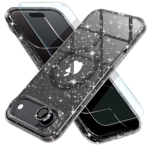 Vista 32 de Choiche Funda magnética para iPhone 15 Pro Max, funda transparente con purpurina brillante para mujer
