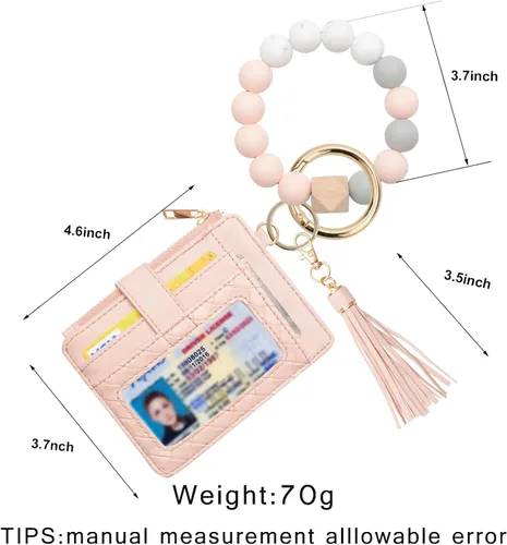 Vista 2 de COOLANS - Cartera con pulsera, llavero y borla para mujer, tarjetero de bolsillo para tarjetas de crédito, bolso pulsera