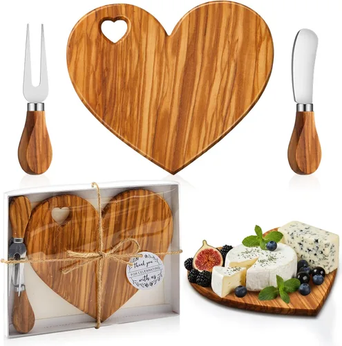 Vista 20 de Patelai 1 Juego de Tabla de Queso en Forma de Corazón para Despedida de Soltera y Baby Shower con Cuchillo, Tabla Mini de Madera para Charcutería