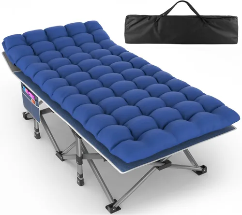 Catre de campamento plegable XXL de 32 pulgadas para adultos con colchón, cama de campamento portátil resistente de 900 libras, catre de dormir Cuna