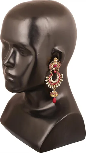 Vista 2 de Touchstone Aretes de moda india Bollywood hechos a mano con hermosos cortes de diamantes de imitación de perlas de imitación para mujer, en tono