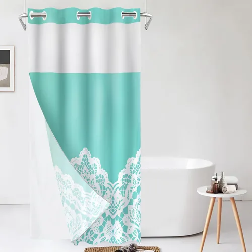 Vista 407 de Shrahala Father and Child Embracing No Hooks Shower Curtain with Snap in Liner Set, Tender Moment Captured Bathroom Décor Polyester Fiber Waterproof