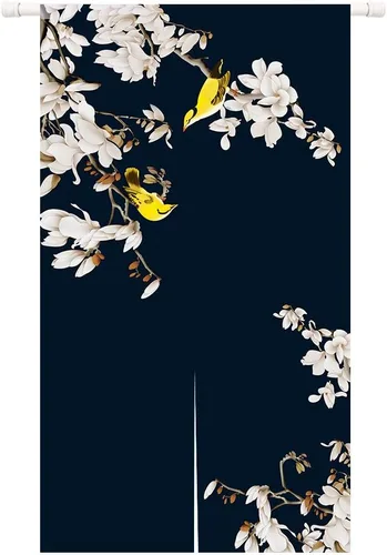 Vista 13 de Ofat Home Cortina japonesa Noren para puerta, tapiz de orquídea china y pájaro, cortinas opacas para puerta, panel de decoración de pared, beige