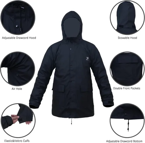 Vista 2 de KYBKDYY Trajes de lluvia para hombre, impermeable, para el trabajo, ligero, para lluvia