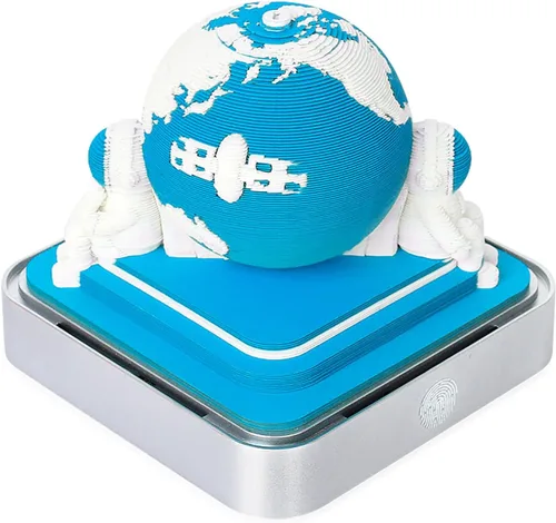 Calendario de pieza de tiempo, calendario creativo de escritorio 3D con luces, calendario 2026, bloc de notas de papel 3D, arte azul tierra,