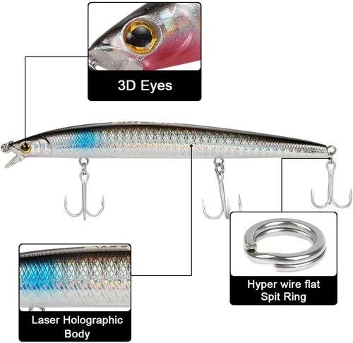 Vista 6 de Dr.Fish Señuelos de pesca surtidos, de 5 pulgadas. Señuelos con diseño de peces pequeños, con anzuelo, para peces de agua dulce o salada. Señuelos