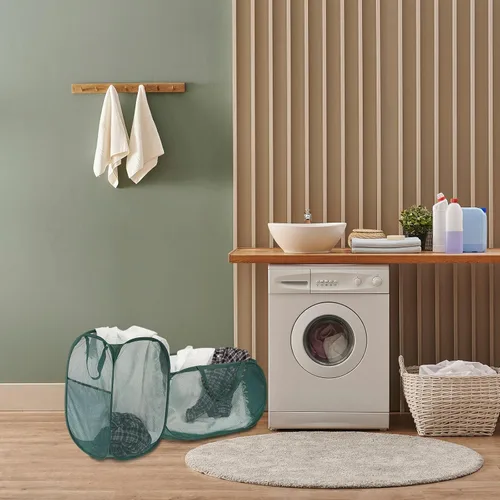 Vista 7 de PATIKIL Cesta de malla para lavandería, bolsa plegable con asas para lavandería, viajes, color beige