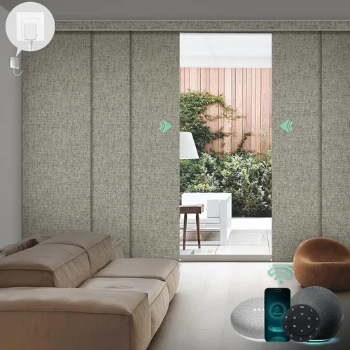 Vista 22 de Yoolax Persianas deslizantes inteligentes XL personalizadas, panel motorizado compatible con Alexa, vertical opaco para vidrio, patio, puertas