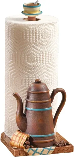 Cafetera con soporte para papel de cocina.
