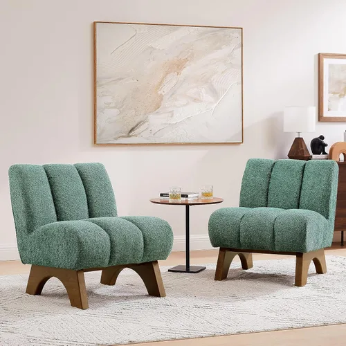 Vista 13 de Art Leon Silla decorativa moderna, sofá modular de tela sherpa, silla individual sin brazos con patas de madera para sala de estar, dormitorio, verde