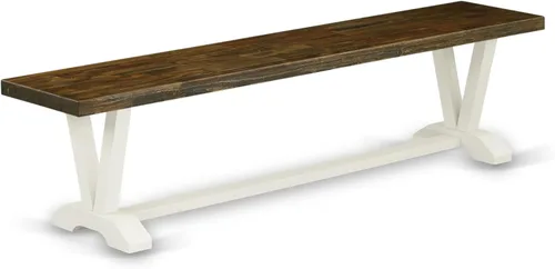 Vista 25 de East West Furniture VB026 Banco de comedor moderno estilo V con asiento de madera maciza, 60 x 15 x 18 pulgadas, multicolor
