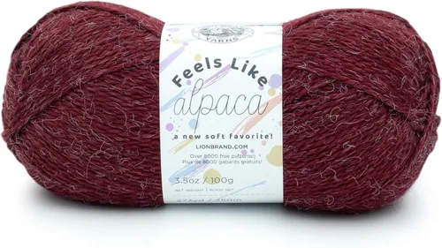 Lion Brand Yarn Feels Like alpaca, hilo suave para tejer, borgoña, 1 paquete