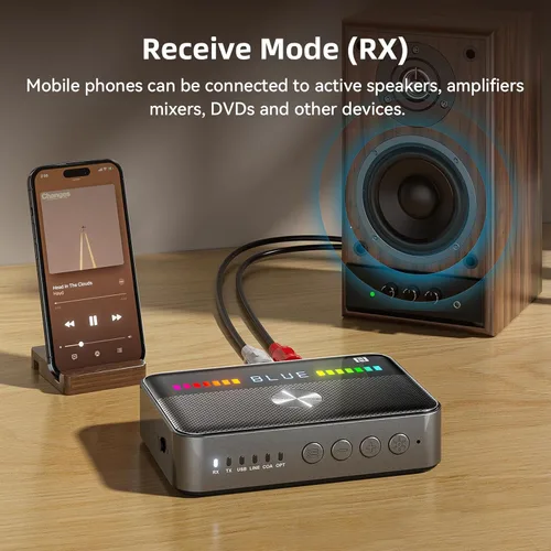 Vista 3 de M13 RGB Bluetooth 5.3 Transmisor receptor de audio, adaptador de audio Bluetooth para el hogar antiguo estéreo/altavoces TV con pantalla, USB, RCA