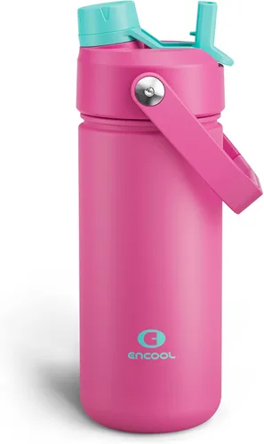 Vista 160 de Botella de agua aislada con popote para niños, botella de agua de acero inoxidable de 12 onzas con boquilla doble, a prueba de fugas, sin BPA, al