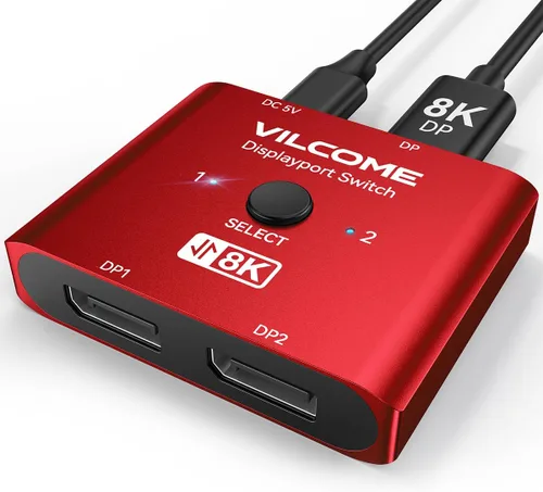 Vista 8 de Vilcome Conmutador DisplayPort 8K Splitter, Plug & Play, conmutación de un botón, caja de conmutación de puerto de pantalla bidireccional 2 en 1