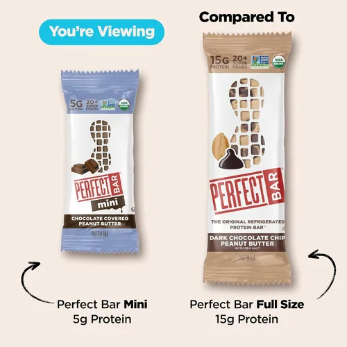 Vista 9 de Perfect Bar Mini barra de proteína de mantequilla de maní cubierta de chocolate sin gluten, 6 unidades, 1.05 onzas