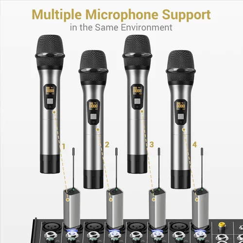 Vista 7 de Micrófono inalámbrico TONOR, sistema de micrófono de mano inalámbrico de metal UHF con receptor recargable, para karaoke, canto, fiesta, boda, DJ