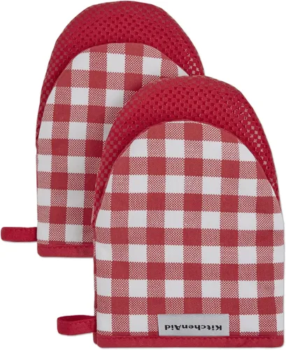 Vista 14 de Juego de 2 minimanoplas para horno Gingham de KitchenAid, color miel, 5.5"x8