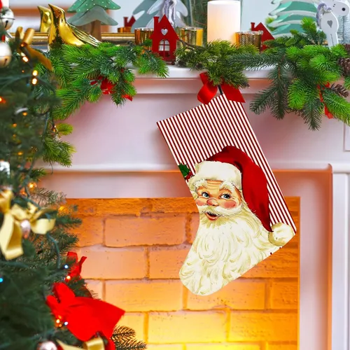 Vista 3 de Medias de Navidad vintage de 16 pulgadas, medias de Navidad rojas, decoración de Papá Noel vintage, medias de Navidad, decoración de calcetines