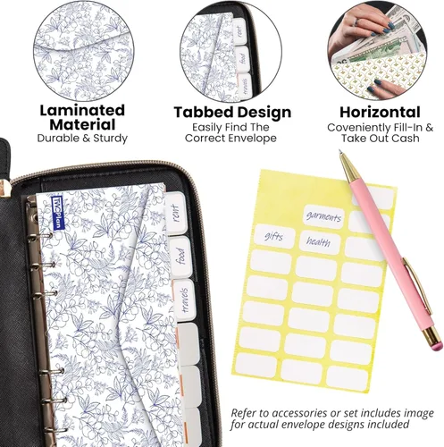 Vista 7 de Cartera con sobres para dinero en efectivo, sistema todo en uno con 12 sobres con pestañas para efectivo, 12 tarjetas para presupuesto mensual, 1