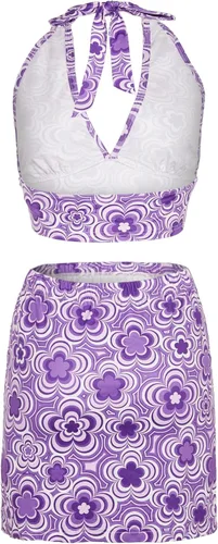 Vista 2 de Verdusa Conjunto de 2 piezas para mujer con top halter floral y bodycon dividido