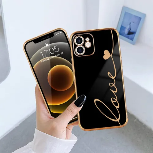 Vista 7 de LCHULLE Funda compatible con iPhone 12 para mujeres y niñas, bonito diseño de corazón de amor con enchapado de lujo, cubierta de TPU suave a prueba