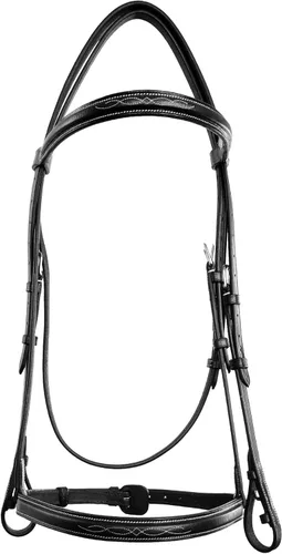 Vista 4 de Exion Hunter - Brida inglesa con riegas con cordones, brida inglesa cosida de lujo Brida de cuero de primera calidad con herrajes de acero