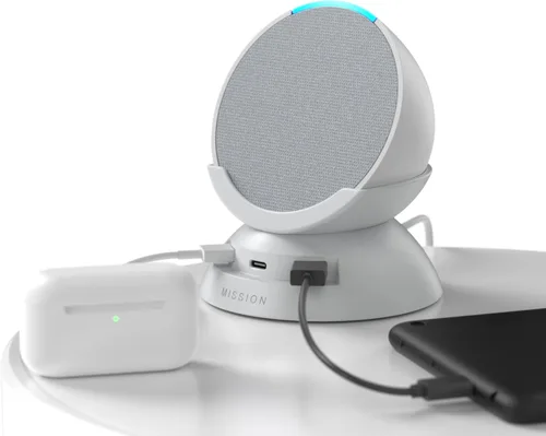 Vista 5 de Made for Amazon Stand with USB-C and USB-A charging ports for Echo Pop (2023 Release)