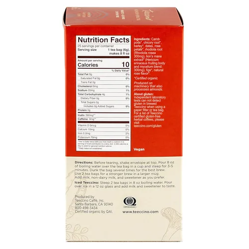 Vista 8 de Teeccino Lion's Mane Rhodiola Tea – Rosa – 25 bolsas de té té adaptogénico de hongos sin cafeína, 3 veces más hierbas que las bolsas de té normales