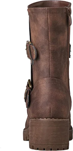 Vista 5 de GLOBALWIN Botas militares con cordones a media pantorrilla, para motocicleta, para festivales de moda, para mujer