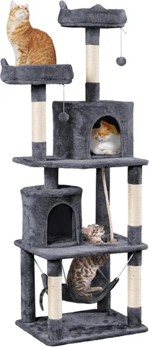 Vista 19 de Yaheetech Árbol para Gatos de 62.5 pulgadas Torre para Gatos Condominio para Gatitos con Plataforma y Hamaca, Postes Rascadores para Gatitos Casa