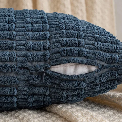 Vista 213 de MIULEE- Juego de 2 fundas de pana suave para cojín; diseño a rayas estilo bohemio, moderno, rural; decoración costera p/verano, hogar, sala de Azul