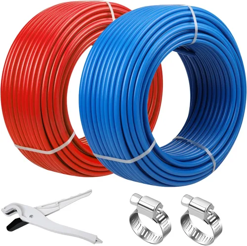 Tubería PEX de 1/2 pulgada, 100 pies, 2 rollos, tubería PEX EVOH Pex-B, sin barrera de oxígeno, duradero, a prueba de fugas, flexible para líneas de