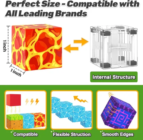 Vista 2 de Bloques magnéticos – Build Mine Magnet World Magic Portal Set, azulejos magnéticos, bloques de construcción, juguete STEM sensorial al aire libre