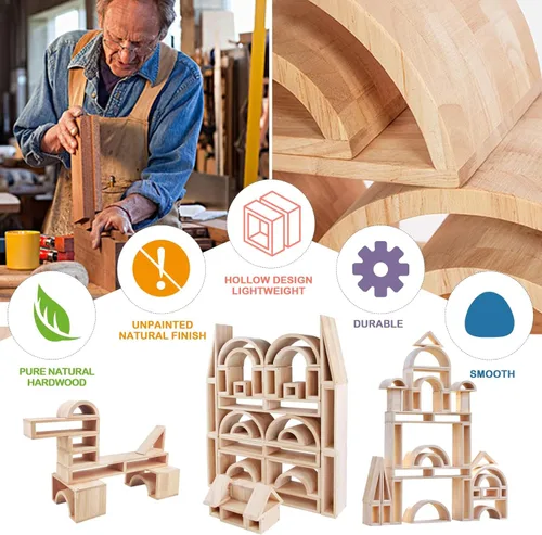 Vista 3 de Xylolin Juego de bloques de madera huecos de gran tamaño para niños, juego de 29 piezas de bloques de madera grandes, bloques de construcción