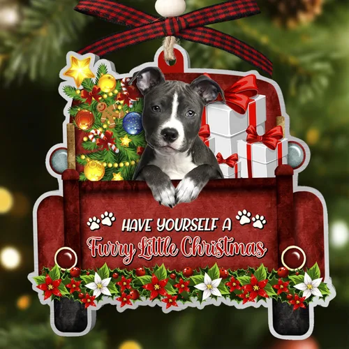 Adornos de Pitbull para Árbol de Navidad, Adorno de Camión Rojo de Pitbull de Aluminio (NO 3D), Decoración de Navidad 2025 para Amantes de Pittie,