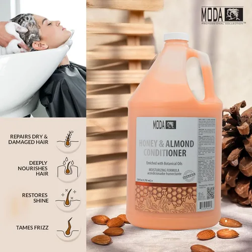 Vista 5 de MODA - Acondicionador hidratante para todo tipo de cabello, aroma a miel y almendras, 1 galón (128 onzas líquidas), paquete de 4, fórmula