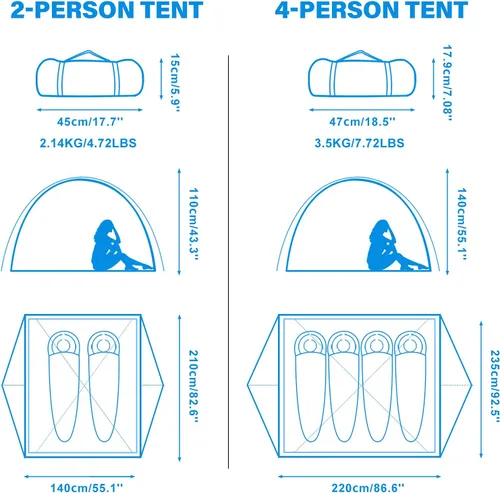 Vista 6 de BISINNA Tienda de campaña para 2/4 personas, tienda de campaña ligera para mochileros, impermeable, resistente al viento, dos puertas, fácil