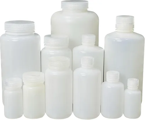 Vista 3 de 500ml 16oz Botellas de reactivo de plástico de boca ancha (HDPE, naturaleza, con tapas, paquete de 46)