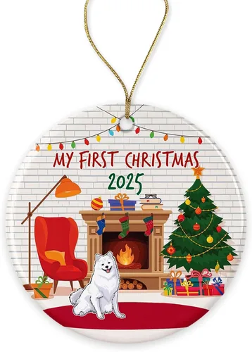 Yanashop88 Adorno de Navidad de esquimal americano, la primera Navidad del esquimal americano, adorno para perro 2025, mi primer perro de Navidad,
