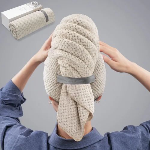 Vista 14 de YFONG Toalla Envolvente Grande para Cabello para Mujeres, Toalla de Cabello de Microfibra Súper Absorbente para Cabello Rizado, Turbantes de Cabello