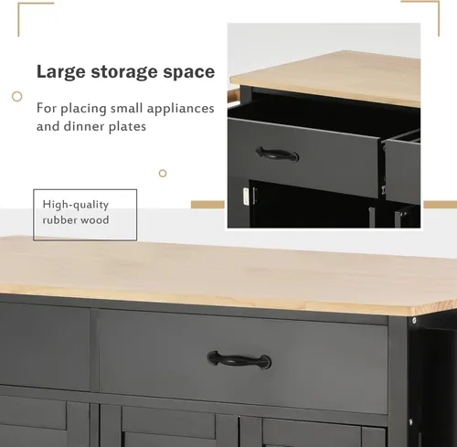 Vista 66 de LUMISOL Carrito de isla de cocina con ruedas de bloqueo con 2 cajones y 4 gabinetes, isla de cocina rodante con estantes ajustables, mesa de madera
