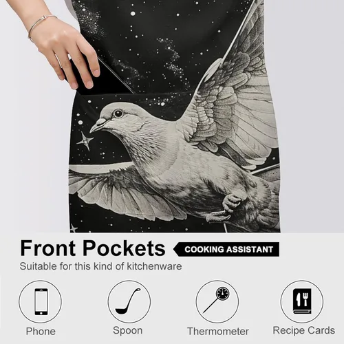 Vista 5 de MUSM Apron for Adults - 27.6 X 31.5 Inch, Heavy-Duty Polyester Aprons with Two Large Pockets, Waterproof Star Bird Print Kitchen Apron for Cooking