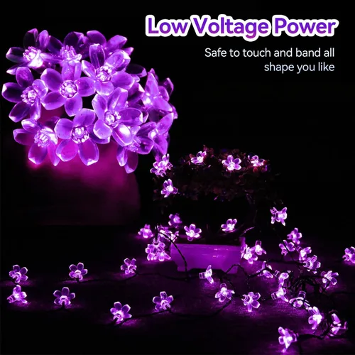 Vista 5 de ITICdecor - Tira de luces solares para exteriores con flores, impermeables, 50 luces LED, decoraciones de luces de hadas para árbol de Navidad