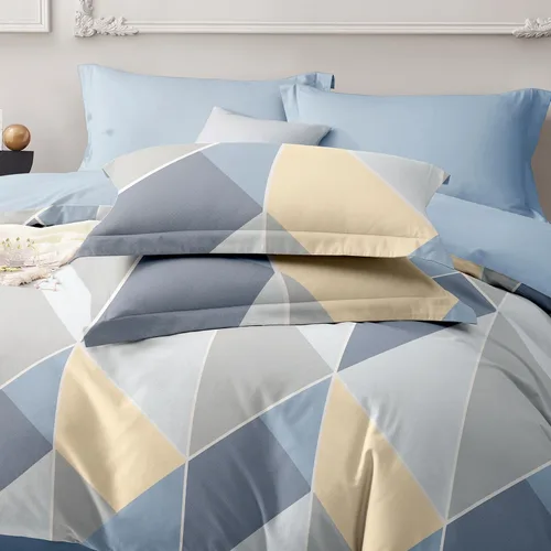 Vista 370 de SAPHREAS Juego de funda de edredón de algodón, tamaño King, a cuadros color gris oscuro y gris, geométrico, 3 piezas, 1 funda de edredón y 2 fundas